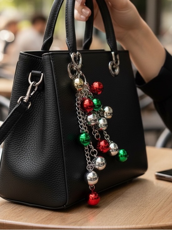 Hand Crafted Handbags - HAND CRAFTED CHRISTMAS ORNAMENT BAG CHARM Festive Holiday Purse Clip Key Ring
